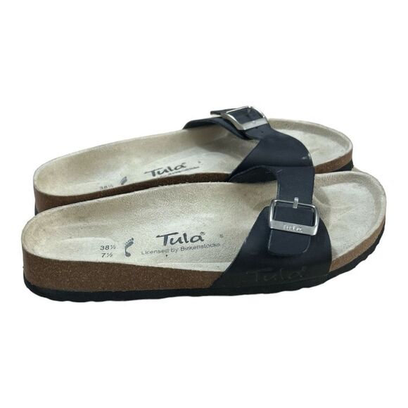 Tula By Birkenstock US 7.5 EU 38.5 Black Leather Strap Bed Sandals Comfort - Picture 2 of 11
